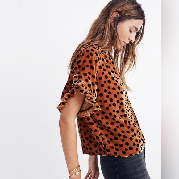 Madewell Velvet Memento Ruffle-Sleeve Top in Leopard Dot, Size XS - Picture 2 of 11